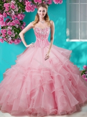 Perfect Puffy Skirt Beaded and Ruffled Sweet 16 Dress in Aqua Blue