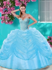 Popular Beaded and Pick Ups Big Puffy Quinceanera Dress in Light Blue