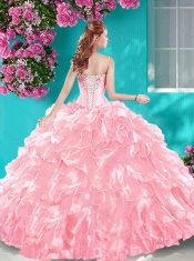 Puffy Skirt Ruffled and Beaded Quinceanera Dress in Turquoise