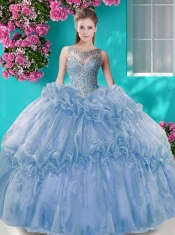 Puffy Skirt See Through Beaded Bodice Quinceanera Dress with Scoop