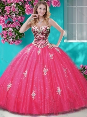 Romantic Beaded and Appliques Tulle Quinceanera Gown with Really Puffy