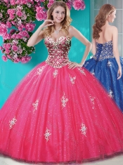 Romantic Beaded and Appliques Tulle Quinceanera Gown with Really Puffy