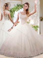See Through Ball Gowns High Neck Lace Beaded Quinceanera Dress with Zipper Up