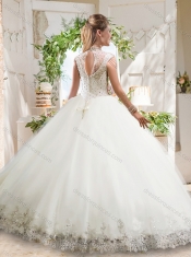 See Through Ball Gowns High Neck Lace Beaded Quinceanera Dress with Zipper Up