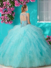 See Through Open Back Beaded and Ruffled Quinceanera Dress in Organza