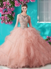 See Through Open Back Beaded and Ruffled Quinceanera Dress in Organza