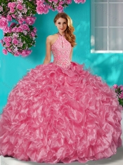 Sophisticated Halter Top Puffy Skirt Quinceanera Dress in Beading and Ruffles