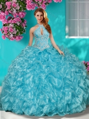 Sophisticated Halter Top Puffy Skirt Quinceanera Dress in Beading and Ruffles