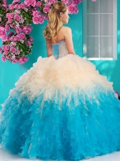 The Super Hot Gradient Color Big Puffy 15th Birthday Dresses with Beading and Ruffles