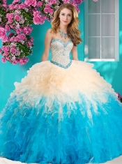 The Super Hot Gradient Color Big Puffy 15th Birthday Dresses with Beading and Ruffles