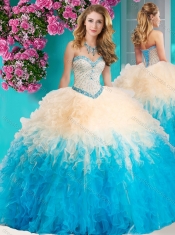 The Super Hot Gradient Color Big Puffy 15th Birthday Dresses with Beading and Ruffles