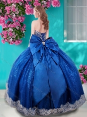 Unique Ball Gown Sequins Bowknot and Beaded Royal Blue Quinceanera Dress with Sweetheart