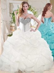 White Ball Gowns Beaded and Bubbles Quinceanera Dress with Sweetheart