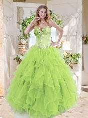 A-line Beaded and Ruffed Quinceanera Gown in Spring Green