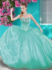 Beaded Bodice Aqua Blue Quinceanera Gown with Removable Skirt