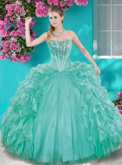 Beaded Bodice Aqua Blue Quinceanera Gown with Removable Skirt