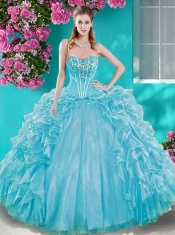 Beaded Bodice Aqua Blue Quinceanera Gown with Removable Skirt