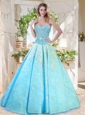 Beautiful A Line Aqua Blue Cheap Quinceanera Gown with Beading and Appliques