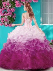 Beautiful Beaded Bust White and Blue Quinceanera Dress in Organza