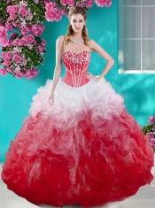 Beautiful Beaded Bust White and Blue Quinceanera Dress in Organza