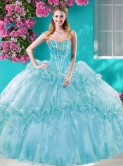 Big Puffy Ruffled Turquoise Quinceanera Dresses with Beaded Bodice