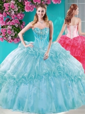 Big Puffy Ruffled Turquoise Quinceanera Dresses with Beaded Bodice