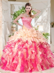 Cheap Big Puffy Colorful Quinceanera Gown with Beading and Ruffles