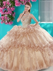 Classical Big Puffy Champagne Quinceanera Dress with Beading and Bubbles