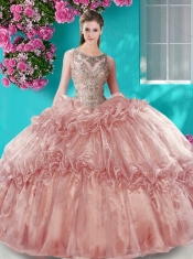 Classical Big Puffy Champagne Quinceanera Dress with Beading and Bubbles