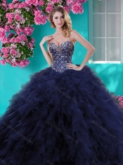 Classical Gold Really Puffy Quinceanera Dress with Beading and Ruffles