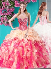 Colorful Ball Gown Sweetheart Quinceanera Dress with Rhinestones and Beading