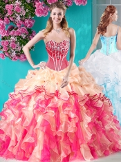 Colorful Ball Gown Sweetheart Quinceanera Dress with Rhinestones and Beading