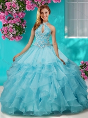 Decent Beaded and Ruffled Layers Quinceanera Gown with Halter Top