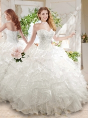 Discount Ball Gown Sweetheart White Quinceanera Dress with Beading and Ruffled