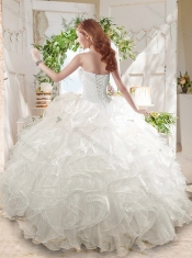 Discount Ball Gown Sweetheart White Quinceanera Dress with Beading and Ruffled