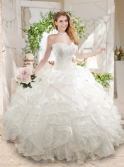 Discount Ball Gown Sweetheart White Quinceanera Dress with Beading and Ruffled