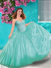 Discount Really Puffy Beaded and Ruffled Quinceanera Dress with Floor Length