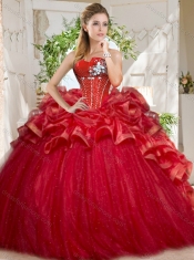 Discount Tulle Beaded and Ruffled Quinceanera Dress in Red