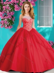 Elegant Beaded and Applique Quinceanera Dress with See Through Scoop