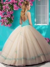 Elegant Beaded and Applique Quinceanera Dress with See Through Scoop
