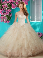 Elegant Beaded and Ruffled Quinceanera Dress with See Through Scoop