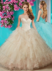 Elegant Beaded and Ruffled Quinceanera Dress with See Through Scoop