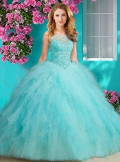 Elegant Beaded and Ruffled Quinceanera Dress with See Through Scoop