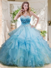 Elegant Floor Length Big Puffy Quinceanera Dress with Beading and Ruffles Layers