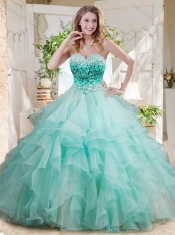 Elegant Floor Length Big Puffy Quinceanera Dress with Beading and Ruffles Layers