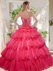 Elegant Puffy Skirt Beaded and Ruffled Layers Quinceanera Gown