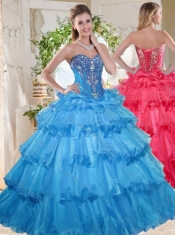 Elegant Puffy Skirt Beaded and Ruffled Layers Quinceanera Gown