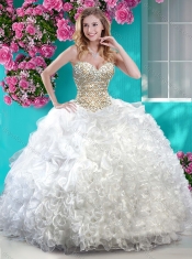Elegant White Really Puffy Quinceanera Dress with Beading and Ruffles