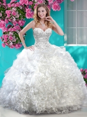 Elegant White Really Puffy Quinceanera Dress with Beading and Ruffles