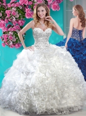 Elegant White Really Puffy Quinceanera Dress with Beading and Ruffles